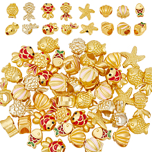 DICOSMETIC 48Pcs 8 Styles Ocean Spacer Beads Antique Gold European Beads Enamel Shell Starfish and Goldfish Loose Beads for Summer DIY Jewelry Crafts Making, Hole: 1.4~5mm