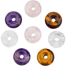 DICOSMETIC 8Pcs 4 Colors Donut Disc Charms Chakra Circle Ring Charms Spiritual Flat Coin Charms Natural Rose Quartz/Quartz Crystal/Amethyst/Tiger Eye Charms for Jewelry Making Craft