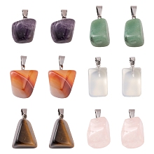 Honeyhandy 12Pcs 6 Style Natural & Synthetic Gemstone Pendants, with Stainless Steel Snap On Bails, Nuggets, 15~35x10~20x5~15mm, Hole: 3~7.5mm, 2pcs/style