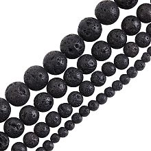 OLYCRAFT 247 Pcs About 4mm 6mm 8mm 10mm Natural Lava Beads Undyed Black Chakra Bead Strand Round Volcanic Lava Gemstone Energy Beads for Bracelets Necklace Jewelry Making