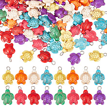 SUNNYCLUE 1 Box 100Pcs Turtle Charms Turtles Bead Charm Colorful Stone Sea Animal Beads Charms Turquoise Tortoise Charms Bulk Summer Hawaii Ocean Charm for Jewelry Making Charms DIY Bracelet Craft