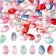 AHANDMAKER 120Pcs 6 Colors Transparent Glass Charms, Glitter Gold Powder, Teardrop, Mixed Color, 9x6x5mm, Hole: 1mm, 20pcs/color