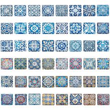 PandaHall Elite 48pcs Square Glass Cabochons, 25mm Mosaic Cabochons Mixed Color Mosaic Printed Glass Dome Cabochons Mosaic Tile Supplies for Crafts, Plates, Picture Frames, Flowerpots, Handmade Jewelry