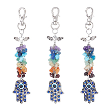 CHGCRAFT Hamsa Hand with Evil Eye Planner Charm Gemstone Chips Cluster Pendant Evil Eye Pendant with Lobster Clasp for Jewelry Keychain Bag Crafts, Length 135mm