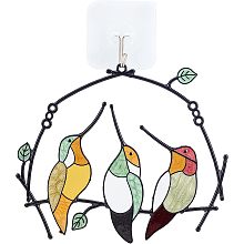 CREATCABIN Birds Window Hangings Alloy Enamel Wall Art Decor Multicolor 3 Birds on Branch Ornaments Pendant Hanging with Plastic Adhesive Hook for Home Wall Window Door Christmas Decoration Gifts