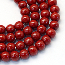 Baking Painted Pearlized Glass Pearl Round Bead Strands, FireBrick, 6~7mm, Hole: 1mm; about 145pcs/strand, 31.4 inches