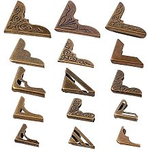 PandaHall Elite 60 pcs 15 Styles Iron Corner Protectors Guard Edge Cover, Metal Furniture Decorative Cover Pad for Desk Jewelry Case Box Book Scrapbooking Albums Menus Triangle Carved, Antique Bronze