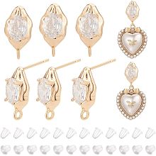 BENECREAT 8Pcs 18K Real Gold Plated Teardrop Cubic Zirconia Earring Studs, Brass Twist Oval Earring Stud with Hoop for DIY Jewelry Making Findings, Pin: 0.7mm