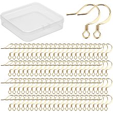 CREATCABIN 1 Box 200pcs Real 18K Gold Plated Brass Earring Hooks Golden Ear Fishhook Wires Earring Backs for Jewelry Making DIY Earrings Findings Craft