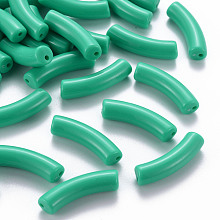 Honeyhandy Opaque Acrylic Beads, Curved Tube, Light Sea Green, 32x9.5x8mm, Hole: 1.8mm, about 330pcs/500g