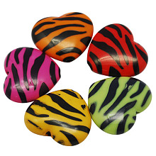 Honeyhandy Opaque Acrylic Beads, Zebra Striped Style, Heart, Mixed Color, Size: about 23m long, 26mm wide, 9mm thick, hole: 2mm, about 153pcs/500g