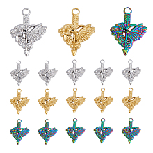 DICOSMETIC 18Pcs 3 Colors Heart Charms Flower with Birds Pendants Ranbow/Golden/Platinum Color Rhinestone Settings Charms Sword Love Pendants for Jewelry Making Crafts, Hole: 2.5m