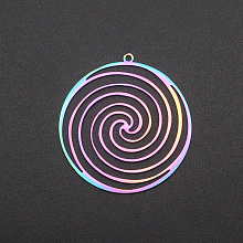 Honeyhandy Ion Plating(IP) 201 Stainless Steel Pendants, Vortex, Laser Cut, Rainbow Color, 37x35x1mm, Hole: 1.6mm