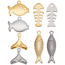 SUNNYCLUE 1 Box 32Pcs Fish Charms Stainless Steel Fish Charm Fish Tail Mermaid Double Sided Fishbone Charm Sea Animal Fish Bone Skeleton Charms for jewellery Making Charm Fishing Earring DIY Craft