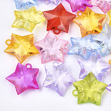 Honeyhandy Transparent Acrylic Pendants, Star, Mixed Color, 29.5x28.5x9mm, Hole: 2.5mm, about 180pcs/500g