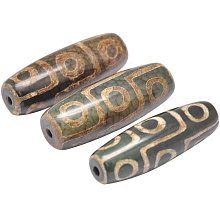 CHGCRAFT 5pcs Natural Agate Beads Dyed and Heated Tibetan Style dZi Beads for DIY Jewelry Making Hand Making Crafts Rice, Dark Olive Green