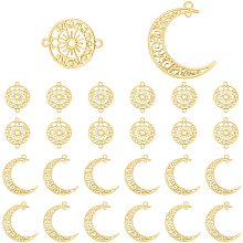 PandaHall Elite 40pcs Open Back Bezel Links 2 Styles Tibetan Style Alloy Pendants Filigree Flower Charms Crescent Moon Charms for Earring Necklace Bracelet Hair Accessory Making, Golden