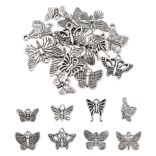 Honeyhandy 16Pcs 8 Style Tibetan Style Alloy Pendants, Butterfly, Antique Silver, 2pcs/style