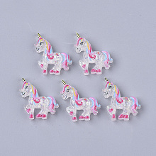 Honeyhandy Resin Cabochons, with Glitter Sequins, Unicorn, Colorful, 22~23x21~22x5.5mm