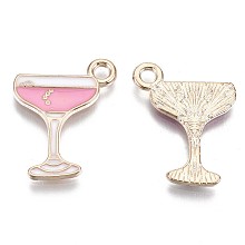 Honeyhandy Alloy Pendants, Cadmium Free & Lead Free, with Enamel, Goblet, Light Gold, Pink, 20x15.5x1mm, Hole: 2mm