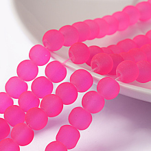 Honeyhandy Transparent Glass Bead Strands, Frosted, Round, Deep Pink, 6mm, Hole: 1.3~1.6mm, about 140pcs/strand, 31.4 inch