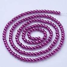 Arricraft Glass Pearl Beads Strands, Pearlized, Round, Camellia, 4mm, Hole: 0.8~1mm, about 216pcs/strand, 32 inches