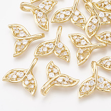 Honeyhandy Brass Cubic Zirconia Pendants, Whale Tail Shaped, Clear, Real 18K Gold Plated, 16x16.5x2.5mm, Hole: 2x6.5mm