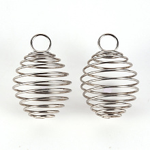 Honeyhandy 304 Stainless Steel Wire Pendant, Spiral Bead Cage Pendants, Stainless Steel Color, 29x20.5x20.5mm, Hole: 6mm