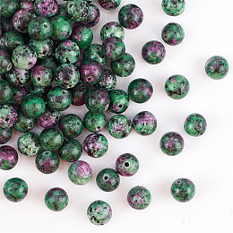 Olycraft Natural Ruby in Zoisite Beads Strands, Dyed, Round, 8mm, Hole: 1mm; about 100pcs/box