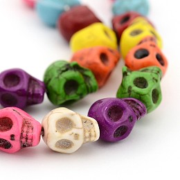 Arricraft 1 Strand Synthetic Turquoise Skull Beads Strands for Halloween Jewelry Making, Dyed, Mixed Color, 10x8x9mm, Hole: 1mm