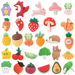 BENECREAT 27 Pcs Autumn Theme Push Pins, Animal Fruit Vegetable Pushers, Resin Drawing Pins, Thumb Tacks, Cork Board Pins for Bulletin Board Photo Wall Pins Classroom Supplies