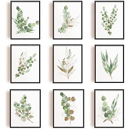 ARRICRAFT 9 PCS/Set Canvas Prints Eucalyptus Plant Canvas Art Green Painting Decorative Wall Art Pictures for Office Wall Decor 9.8"x7.8" (No Frame)