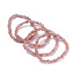 Honeyhandy Natural Sunstone Bead Stretch Bracelets, Tumbled Stone, Nuggets, Inner Diameter: 2~2-1/4 inch(5.2~5.6cm)