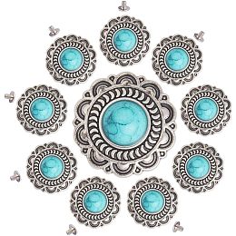 GORGECRAFT 10 Sets Turquoise Buttons Screw Back Buttons Western Style Buds Daisy Button Sunflower Decorative Buckle Vintage Flower Replacement Buckle for DIY Leather Sewing Craft Bags Decor