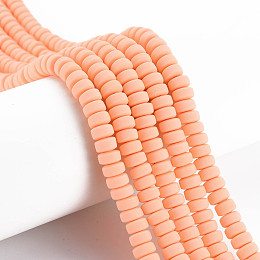 Honeyhandy Handmade Polymer Clay Beads Strands, for DIY Jewelry Crafts Supplies, Flat Round, Light Salmon, 6~7x3mm, Hole: 1.5mm, about 113~116pcs/strand, 15.55 inch~16.14 inch(39.5~41cm)