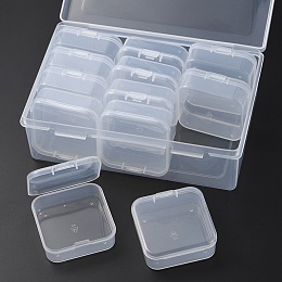 Honeyhandy 12Pcs Square Plastic Organizer Beads Storage Containers, Clear, 5.4x5.3x2cm, Inner Size: 5.1x5.05x1.5cm