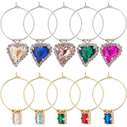 BENECREAT 60Pcs Rhinestone Wine Glass Charms, 10pcs Heart & Rectangle Wine Markers Tags with 10pcs Hoop Earring Findings and 40pcs Beads for Party Favors Decoration Gathering