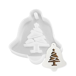 Honeyhandy Christmas Theme DIY Bell with Tree Pendant Silicone Molds, Resin Casting Molds, for UV Resin & Epoxy Resin Jewelry Making, White, 71x64x8mm, Hole: 2.5mm