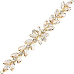 FINGERINSPIRE Bling Flower Leaf Rhinestone Trim (Gold Champagne, 8.4 inch) Shiny Horse Eye Crystal Applique Chain Trim with Hole Sparky Jewelry Rhinestone Chain for Necklace, Bags, Dress