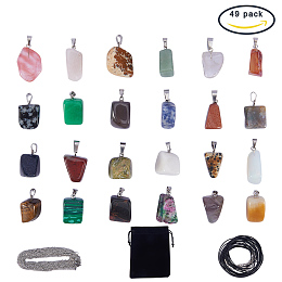 SUNNYCLUE 24pcs Irregular Shape Healing Gemstone Chakra Beads Pendants Crystal Stone Charms & 12pcs Imitation Leather Cord Necklace & 12pcs Cross Chains & Velvet Pouches for Necklace Jewelry Making