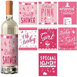 Arricraft 14 Sheets 7 Style Baby Shower Party Wine Bottle Label Stickers Cute Pink Bottle Decoration Sticker Wine Decoration Paper for Birthday Celebrating Party Decor Supplies 3.9x4.9in