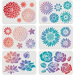 FINGERINSPIRE 6 PCS Flower Stencils Template 11.7x8.3 inch Plastic Lotus Sunflower Rose Drawing Painting Stencils Daisy Chrysanthemum Pattern Stencils for Painting on Wood, Floor, Wall and Tile