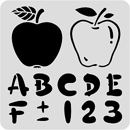 BENECREAT Back to School Plastic Drawing Templates 11.8x11.8 Inch/30x30cm Alphabet Numbers Fruit Painting Template Stencil for Scrabooking Card Making, DIY Wall Floor Decoration