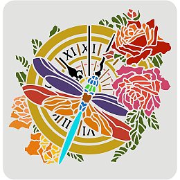 FINGERINSPIRE Dragonfly Clock Stencil 11.8x11.8 inch Large Clock Stencil Template with Rose Flower Pattern, Reusable Dragonfly Drawing Stencil Plastic Craft Stencil for Painting on Wood, Canvas, Wall