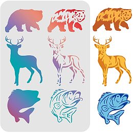 FINGERINSPIRE Animal Stencil Templates, 11.6x8.3 inch Bear Deer Fish Plastic Stencils Decoration Reusable Stencils Craft Drawing Template for Greeting Card Scrapbook Wall Art