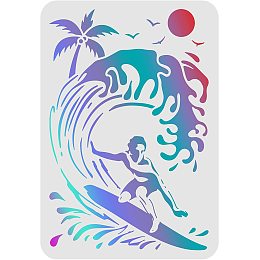 FINGERINSPIRE Surfing Stencils 11.7x8.3 inch A4 Plastic Wave Drawing Painting Stencils Sun Palm Trees Geese Pattern Wall Stencils Reusable Stencils for Painting on Wood, Floor, Wall and Tile