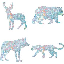 GORGECRAFT 16PCS Jungle Animal Window Clings Static Rainbow Glass Decal Bear Deer Wolf Leopard Anti-Collision Window Stickers Non Adhesive Prismatic Vinyl Decal for Windows Prevent Stop Birds Strikes