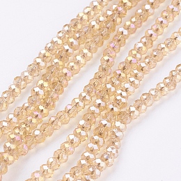 Honeyhandy Electroplate Glass Beads Strands, AB Color Plated, Faceted Rondelle, Peru, 3.5~4x2.5~3mm, Hole: 0.5mm, about 123~127pcs/strand, 13.39 inch~13.78 inch(34~35cm)