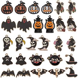 PandaHall Elite 28pcs Assorted Halloween Charms 14 Styles Alloy Enamel Pendants Skull Witch Hat Pumpkin Halloween Pendant Charms for Halloween Necklace Earring Bracelet Jewelry Making, 1.5~2mm Hole