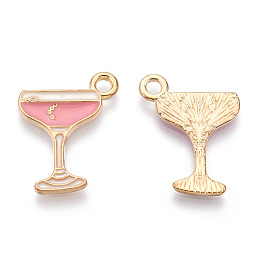 Honeyhandy Alloy Pendants, Cadmium Free & Lead Free, with Enamel, Goblet, Light Gold, Pink, 20x15.5x1mm, Hole: 2mm